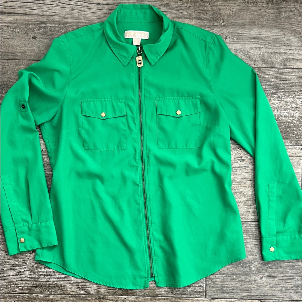 MICHAEL Michael Kors Green Zip-Up Shirt